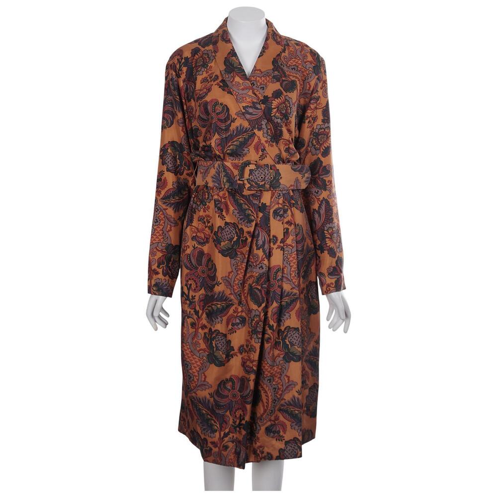 Brooks Brothers Dress XS/S Burnt Orange Print Silk Long Sleeve Belted Vintage